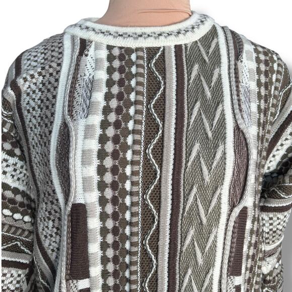 Vintage 90s Protégé Collection 3D Knit Sweater Brown Neutral Geometric Pattern - Picture 2 of 10